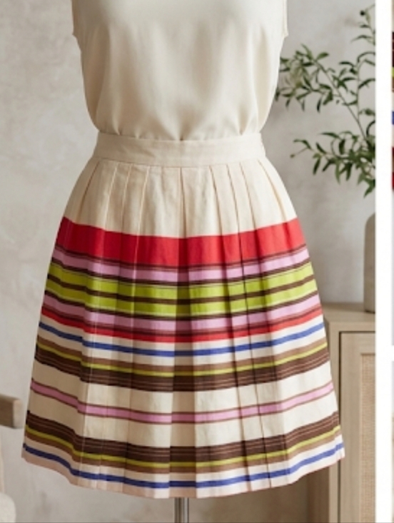 LOFT Dresses & Skirts - LOFT Sz 8 pleated mini skirt. Cream with vibrant multi-color stripes. Lined, Y2K